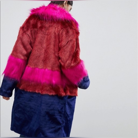 ASOS Jackets & Blazers - ASOS • Color Block Faux Fur Coat Size 4